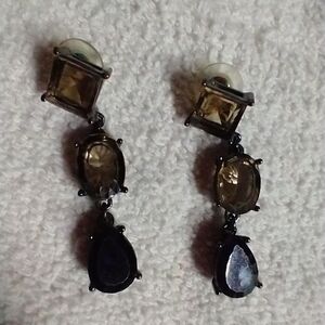 Dark gunmetal amber color crystal earrings pierced